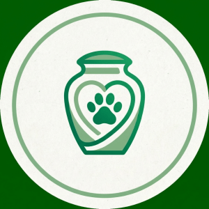 Urn with paw print heart and flame above the text PRIVATE PET CREMATION.
