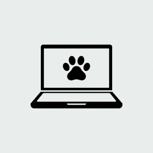 Icon showing an open laptop with a paw print on the screen.