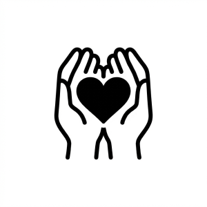 Line art illustration of two hands forming a heart shape.